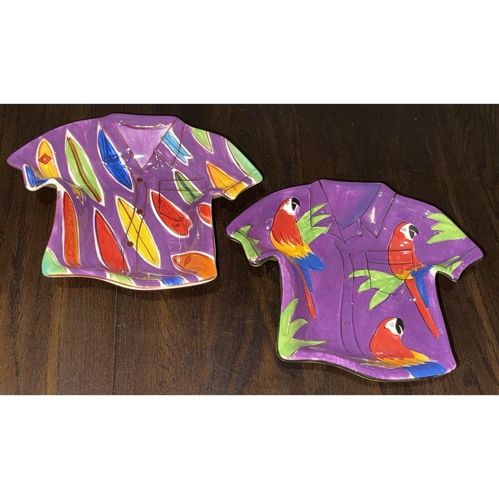 Set Of 2 Vtg Y2K Clay Art Tropicool Hawaiian Shirt Bowl Beach Trinket Snack Dish